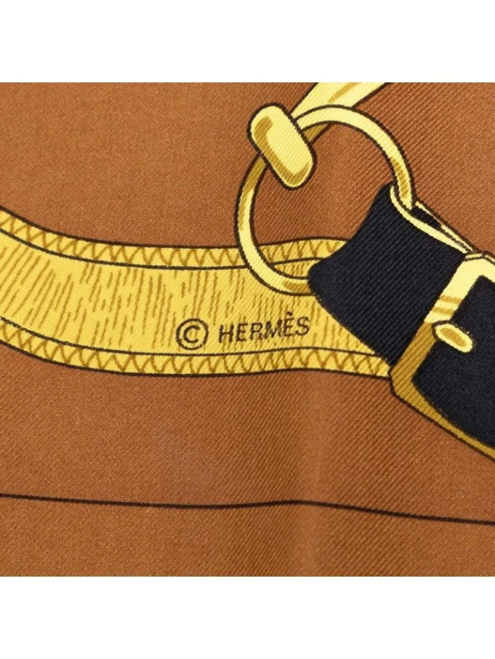 Hermes Carre 90 Eperon D'or Apron Yellow Gold Spurs Scarf Brown Silk
